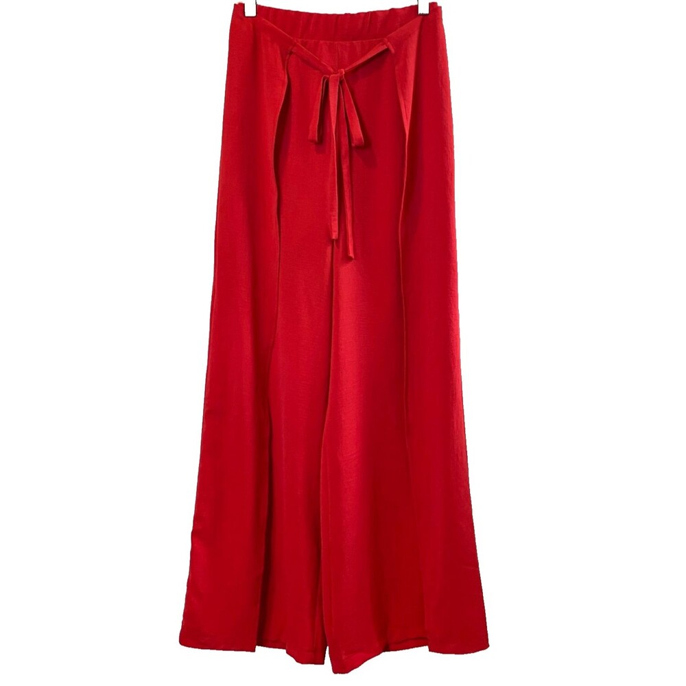Zara Fluid Pareo Pants Womens Size Small Red Front Wrap Wide Leg Slits NWT